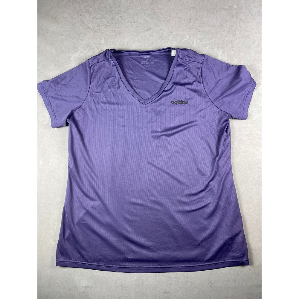 Adidas Womens Climalite V-Neck Performance T-Shirt Purple Short Sleeve 1X Logo